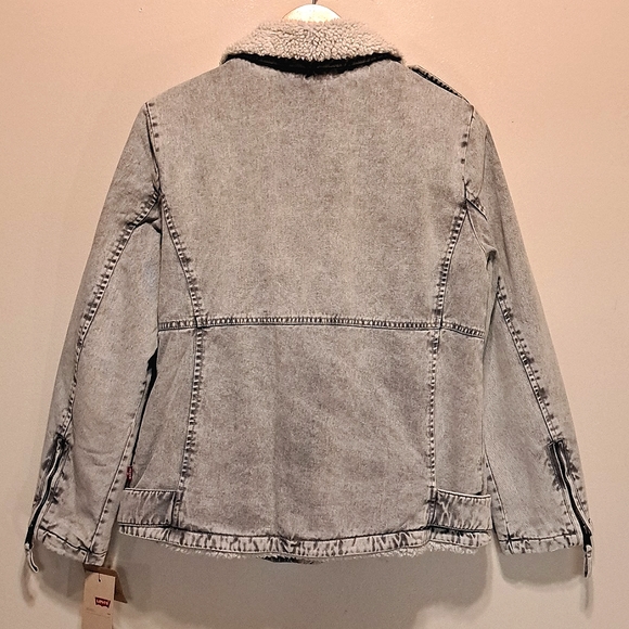 Levi's Washed Grey Denim-Sherpa Fall/Winter Biker Jacket/Coat Size M - Picture 6 of 15